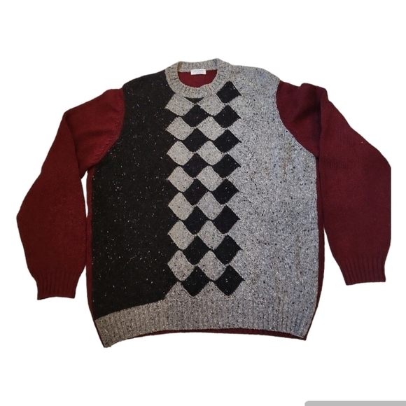 GRAN Sasso Wool Silk Cashmere Crewneck Sweater Men's XXL Gray and red - Picture 1 of 7